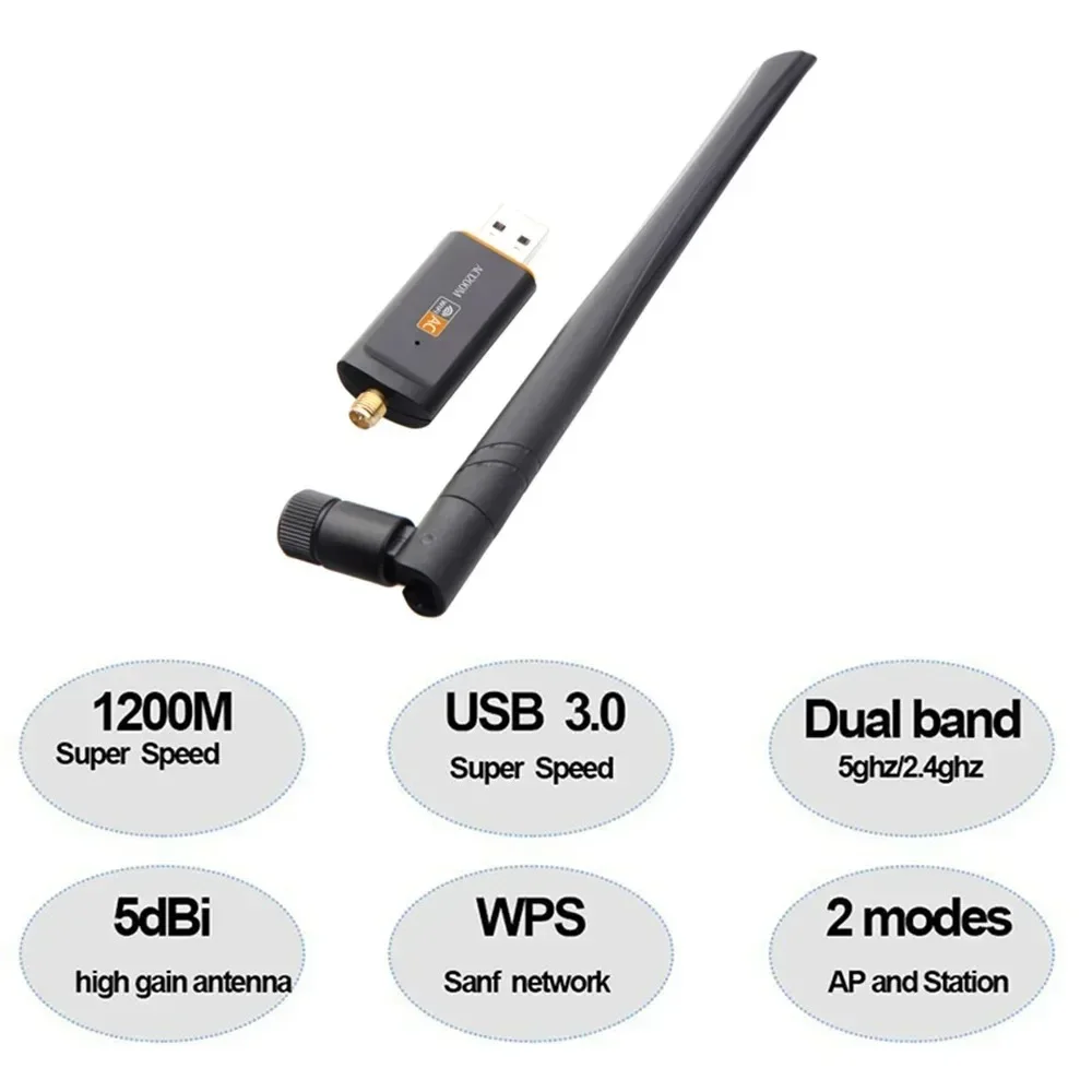 1200Mbps Wifi Usb Adapter Wireless wifi Dongle with 5dB Antenna PC Computer Network Card Receiver Dual Band