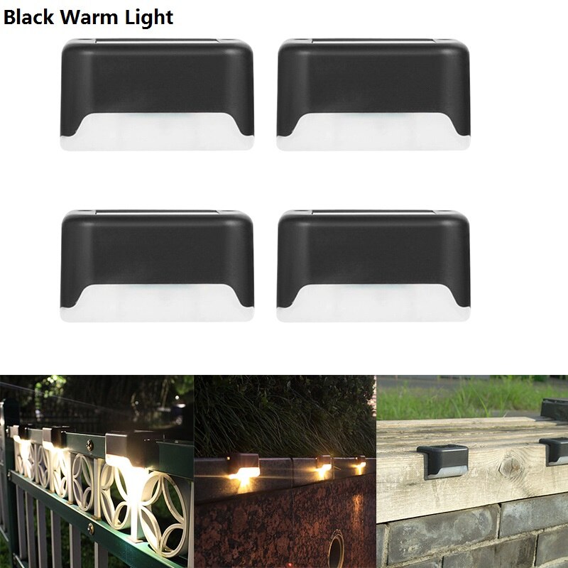 4pcs Solar Deck Lights IP65 LED Lamps for Outdoor Pathway Stairs Steps Fence Yard Low Power Consumption and Power Saving: Black Warm Light