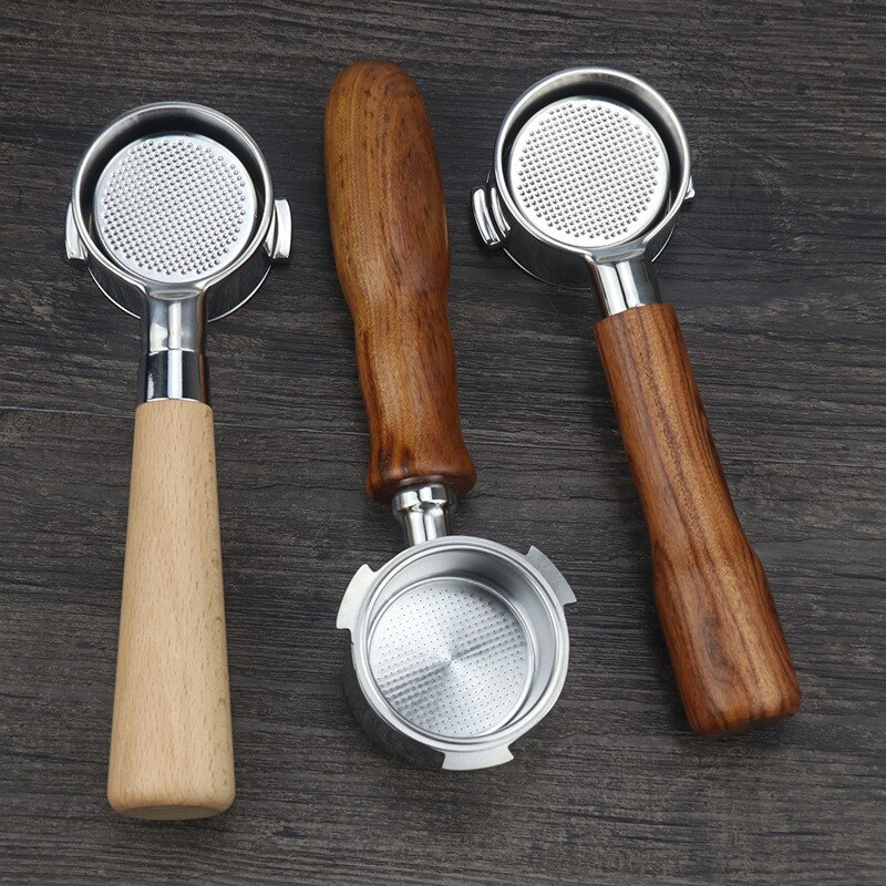 51/54mm Coffee Machine Handle Three Ears Bottomless Stainless Steel Primary Color Solid Wood Detachable Coffee Machine Handle