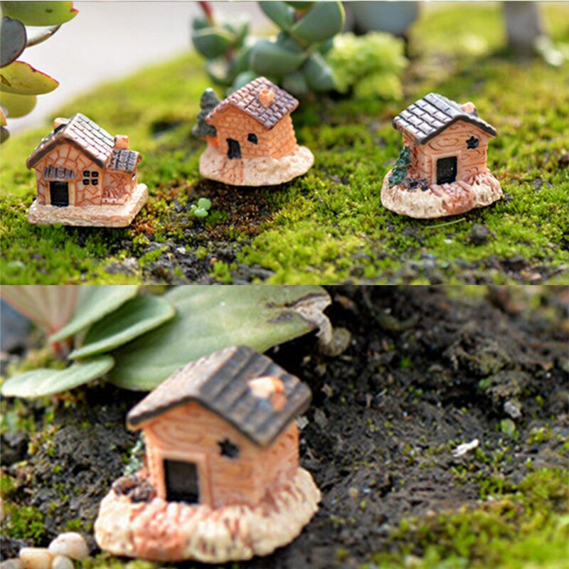 3Pcs Diy Micro Fairy Tuin Beeldjes Kawaii Hout Board Huis Miniaturen/Terrarium Poppenhuis Decor/Vetplanten Ornamenten willekeurige