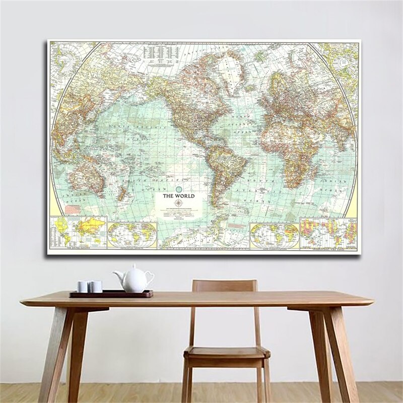1957 World Map 225*150cm Art Paper Painting Home Decor Map of World Wall Posters and Print for Stationery School Office Supplies