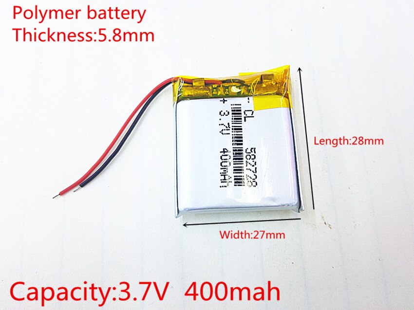 3.7V 400mAH 582728 PLIB polymer lithium ion / Li-ion battery for SMART WATCH,GPS mp3,mp4,cell phone,DVD,SPEAKER