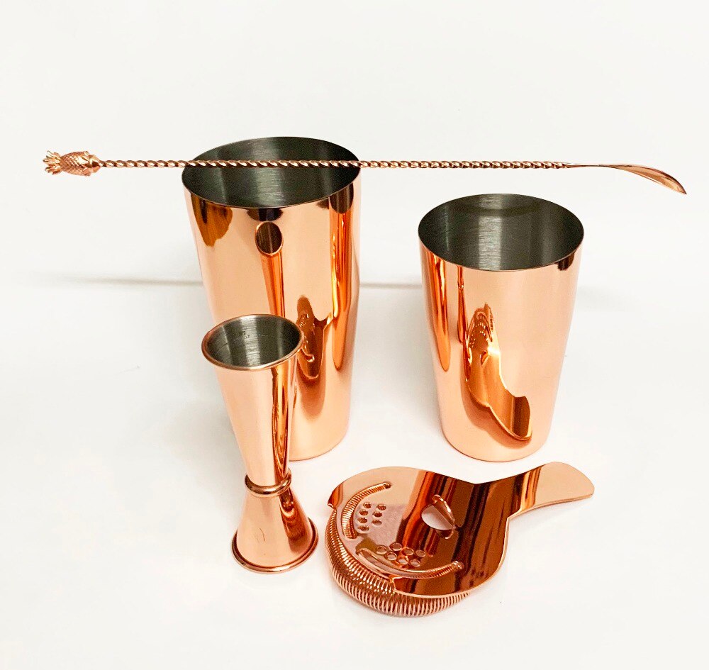 Boston cocktail shaker bar sæt : 18oz & 28oz boston shaker dåse, cocktail si, dobbelt jigger, ananas blandeske