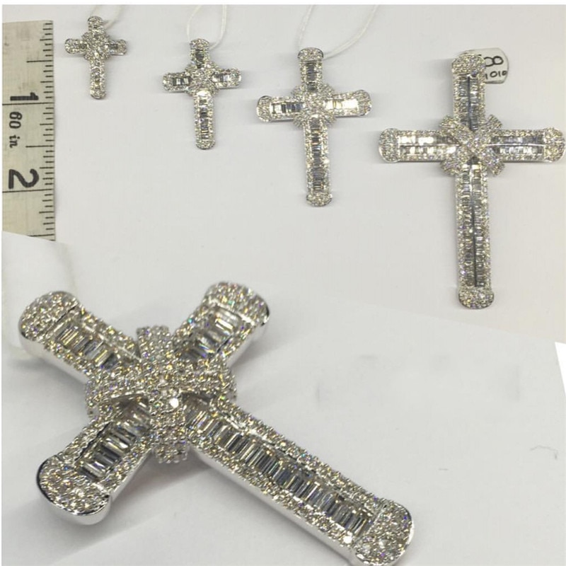 choucong Long Cross Pendant Cz 925 Sterling silver Statement Chain Cross Pendant Necklace for Women Men Party Wedding jewelry