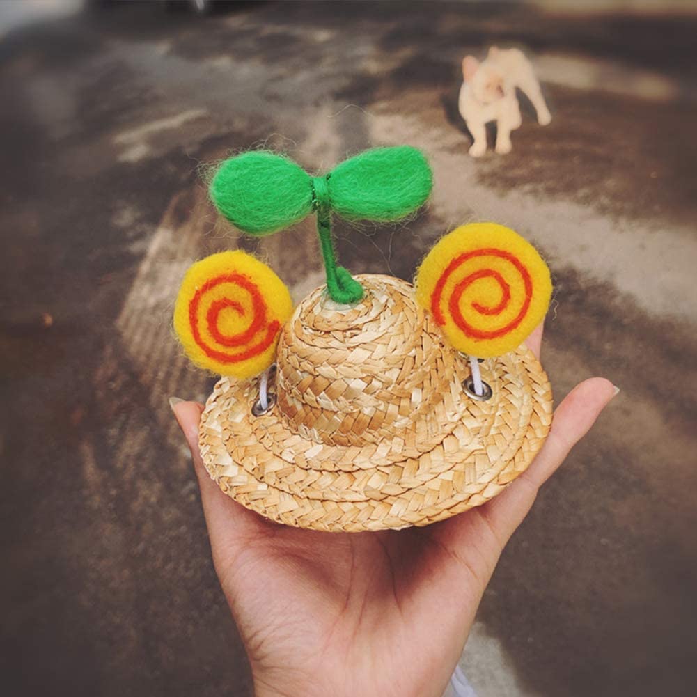 LVTUBANLV Adjustable Cute Mini Pet Sombrero Dog Straw Hat Cat Woven Hat Puppy Sun Bucket Cap for Small Dogs Puppy Cats Supplies: Sprouts   Donuts / 20CM