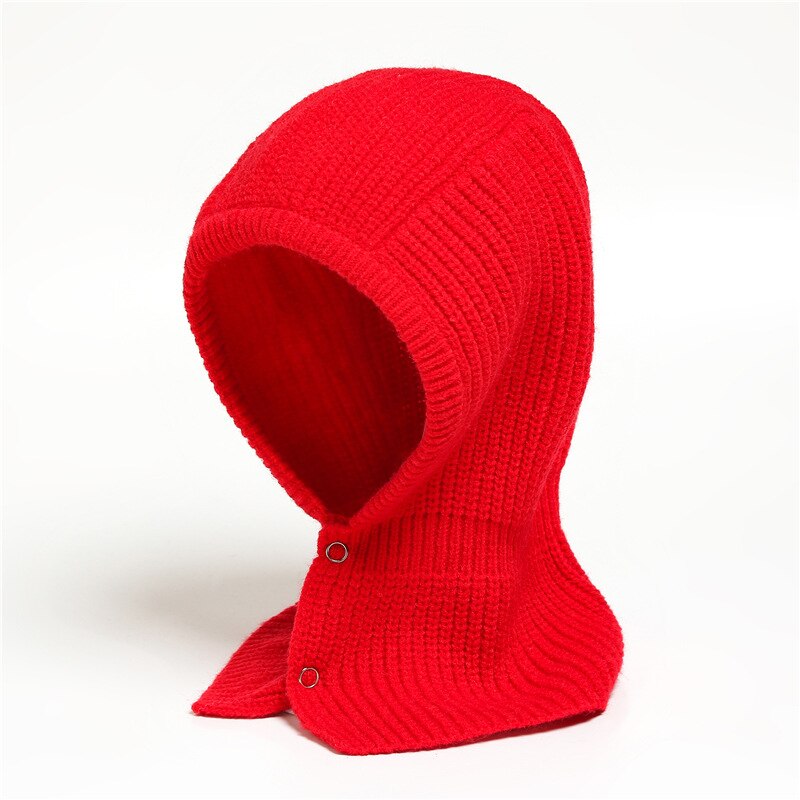 Gorro con capucha para mujer y niña, bufanda de doble uso, de punto grueso y cálido, novedad, Invierno: Rojo