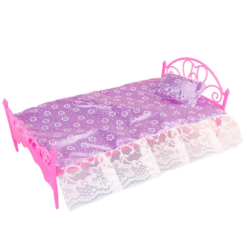 Plastic Bed Slaapkamer Meubels Voor Poppen Poppenhuis Meubels Speelgoed Pretend Play Speelgoed Voor Kinderen Roze Kleur