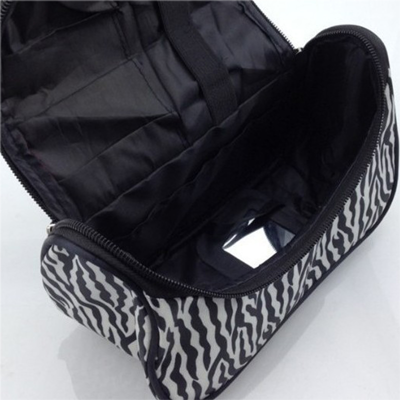 Bolsa organizadora de maquiagem de nylon com zíper, bolsa feminina tipo necessaire para organização de maquiagem e viagem, bolsa de mão com listras