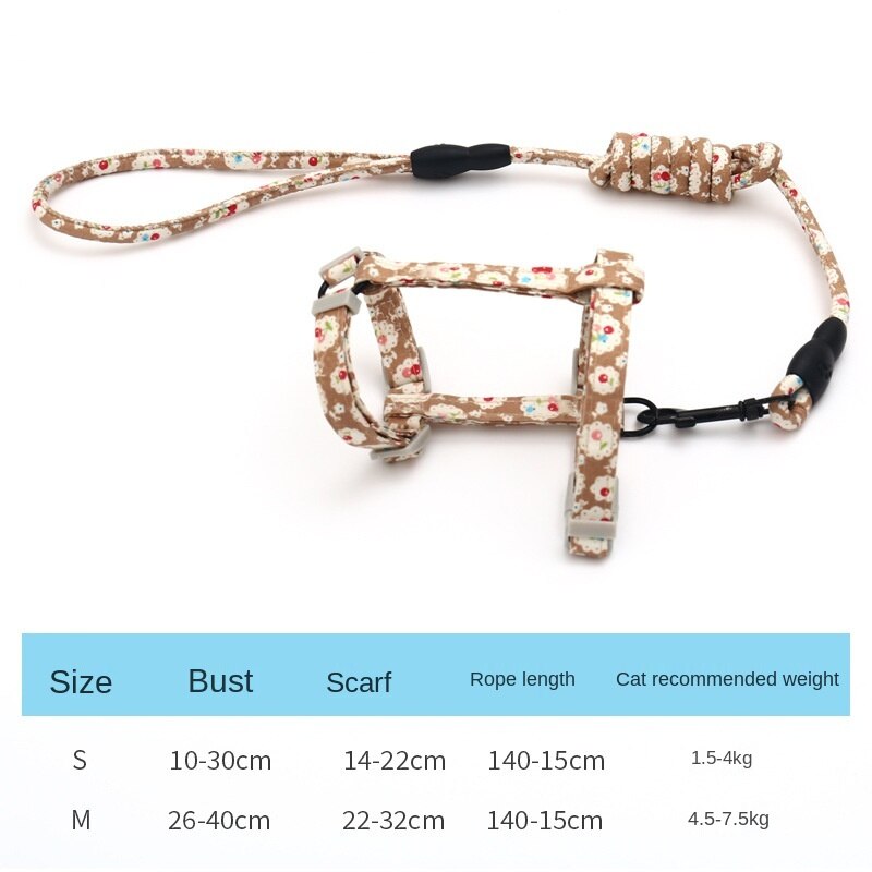 Japanese style cat harness traction rope chest harness for walking cat rope gatos chain cat accessories arnes gato kitten collar: light brown / 1.5