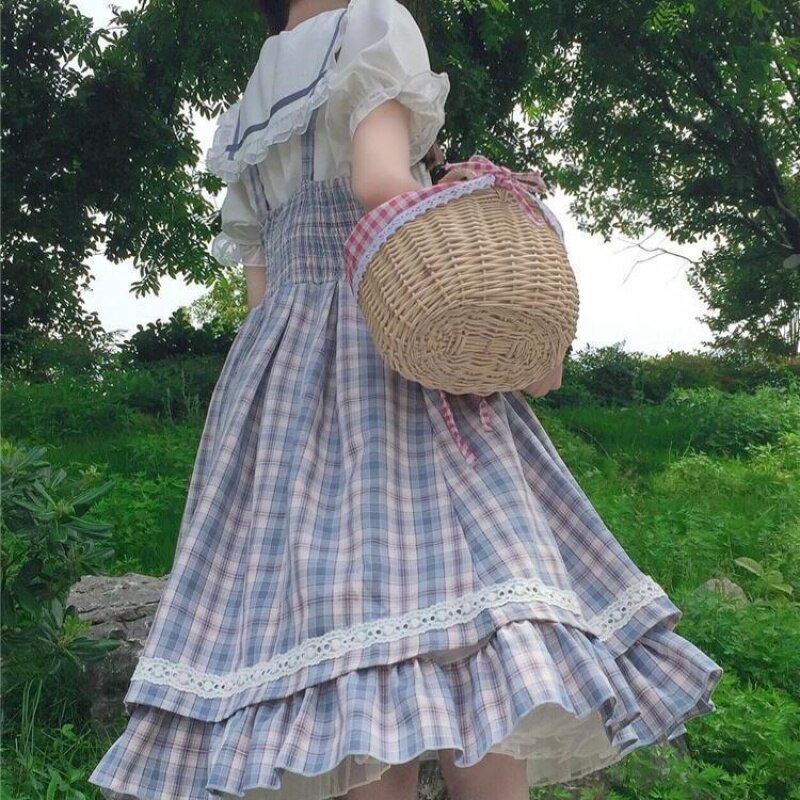 Vestido a cuadros estilo Lolita clásico para niños de 12 a 14 años, uniforme de Escuela Japonesa, ropa JK, Disfraces para