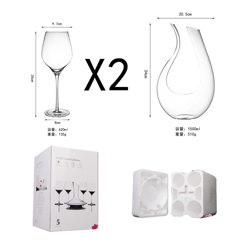 Juego de vino de cristal, copa de vino tinto, decantador, evaluación, copa de champán, , Bar en casa, restaurante, Hotel, utensilio para beber: 1 pot 2 cup 004