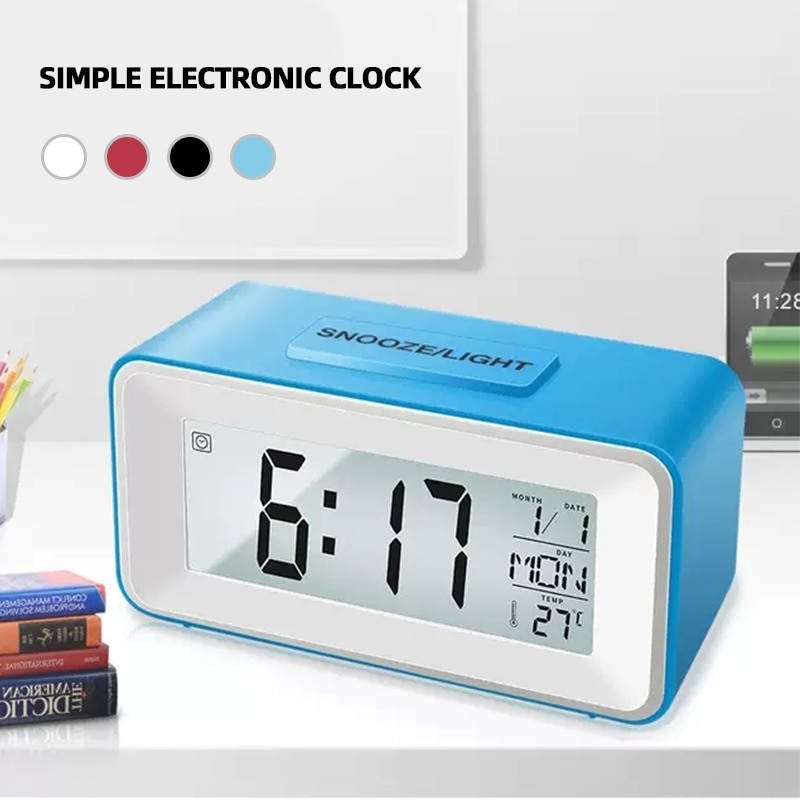 Horloge numérique de bureau rétro-éclairé 12/24 H, contrôle du son, 8 sonneries d&#39;alarme pour chambres d&#39;enfants, horloge électronique simple