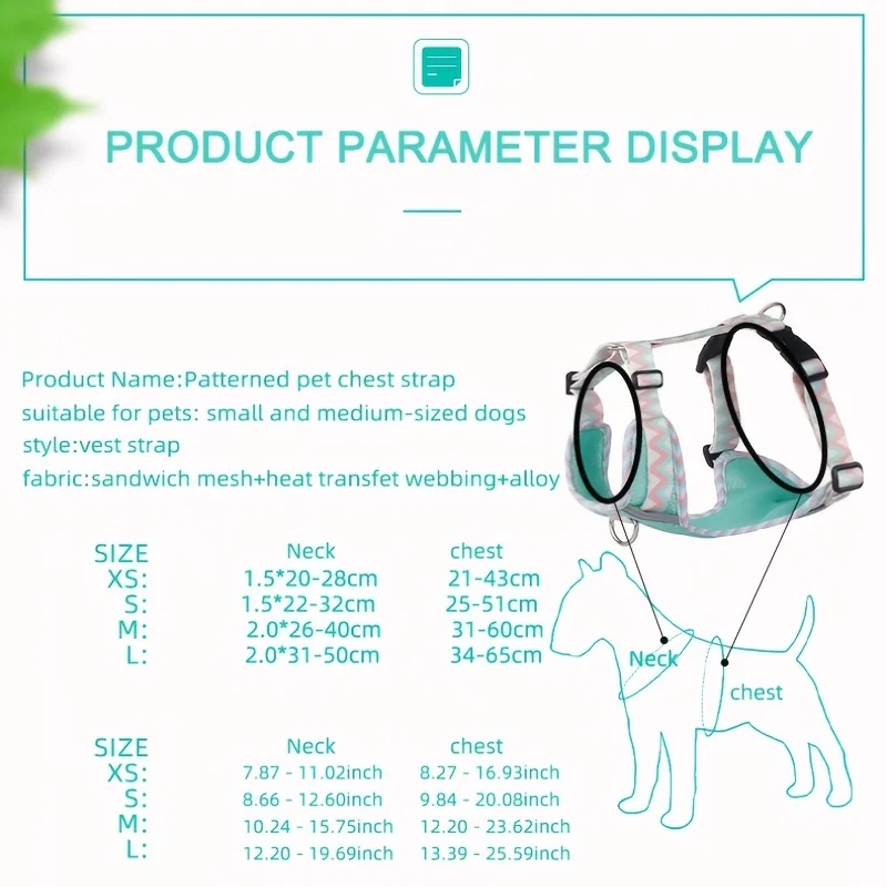 Arnés con estampado de malla transpirable para perro, chaleco cómodo para mascotas, tamaño ajustable para perros pequeños y medianos