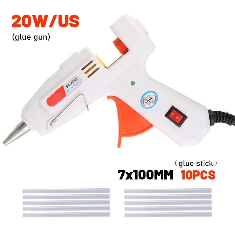 20W Electric Melt Glue Gun Multifunctional Home Mini Glue Gun Electric Heat Temperature Switch Tool with 7x100mm Glue Stick: White with 10Pcs