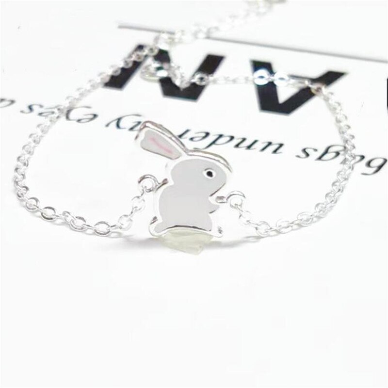 Conejo blanco suave y bonito, joyería de plata de ley 925, joyería con personalidad, pulseras populares de animales epoxi SB180