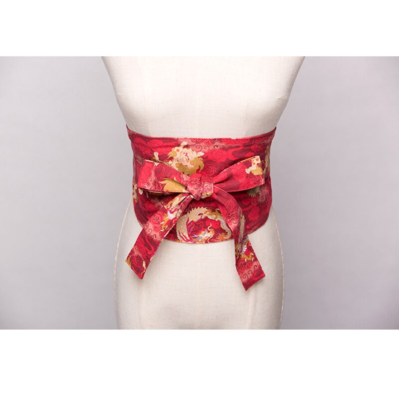 Japanskt blommönster vintage rosett stil dam kimono bälte brett obi skärp midja korsett slips kimono