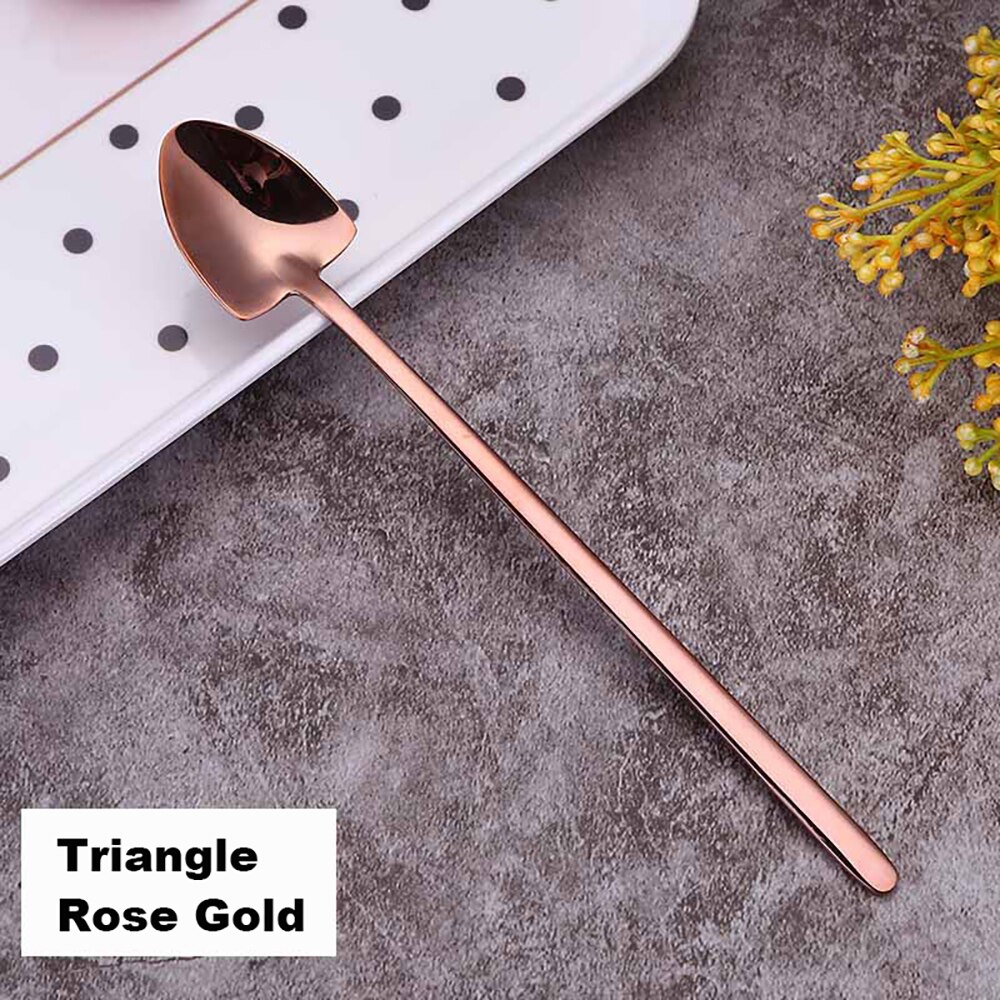 304 Roestvrij Staal Koffie Lepel Creatieve Plating Ijs Lepels Lange Steel Thee Lepels Keuken Gereedschap Drinken Bestek Kleurrijke: Triangle Rose Gold