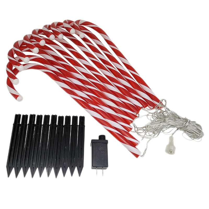 Christmas Pathway Lights, 10 Sets Candy Cane Lights Tall Pre-Lit with Warm Light LED Per Candy Cane Light US Plug