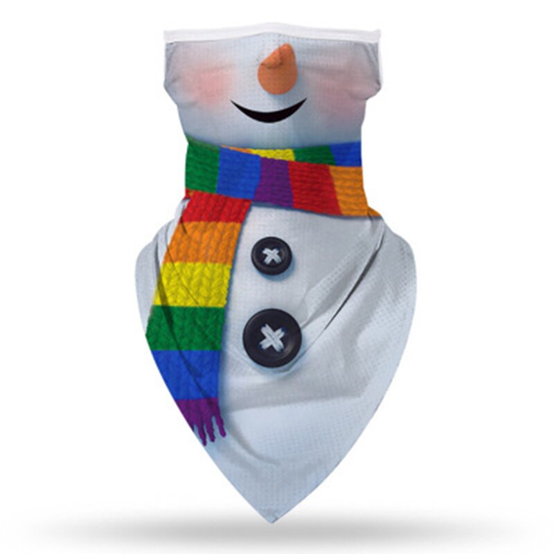 Mascarilla con estampado 3D de estilo navideño, máscara mágica con orejas colgantes triangulares, conducción al aire libre, multifuncional, pañuelo para la cabeza