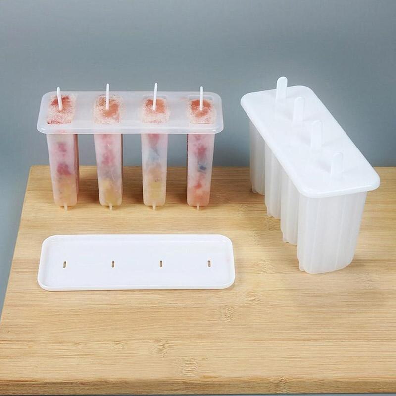 1 Set 4 Cells Popsicles Mold Plastic Frozen Ice Cream Mold Popsicle Maker Lolly Mould Tray Pan Maker Tool Cooking tools