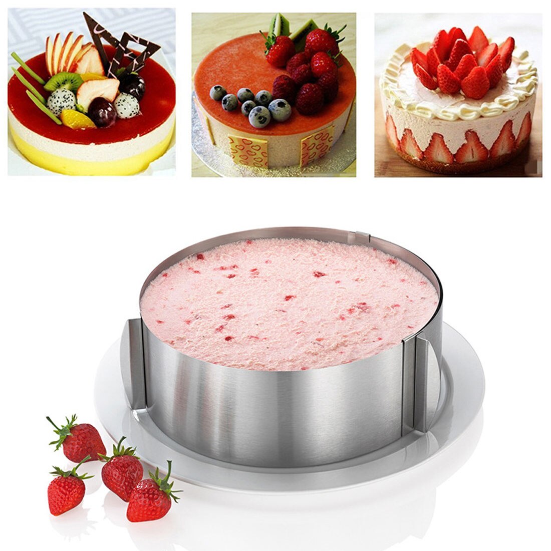 Retractable Stainless Steel Circle Mousse Ring Cake Baking Tool Set Size Shape Adjustable Silver Cookie Fondant Cake Molds