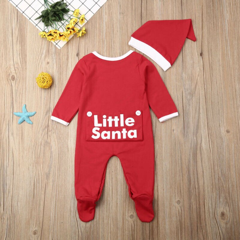 Baby Baby Meisje Jongen Kerst Kerstman Footies met Xmas Hoed Rood Pasgeboren Kinderen Katoenen Kleding 2 stuks Set