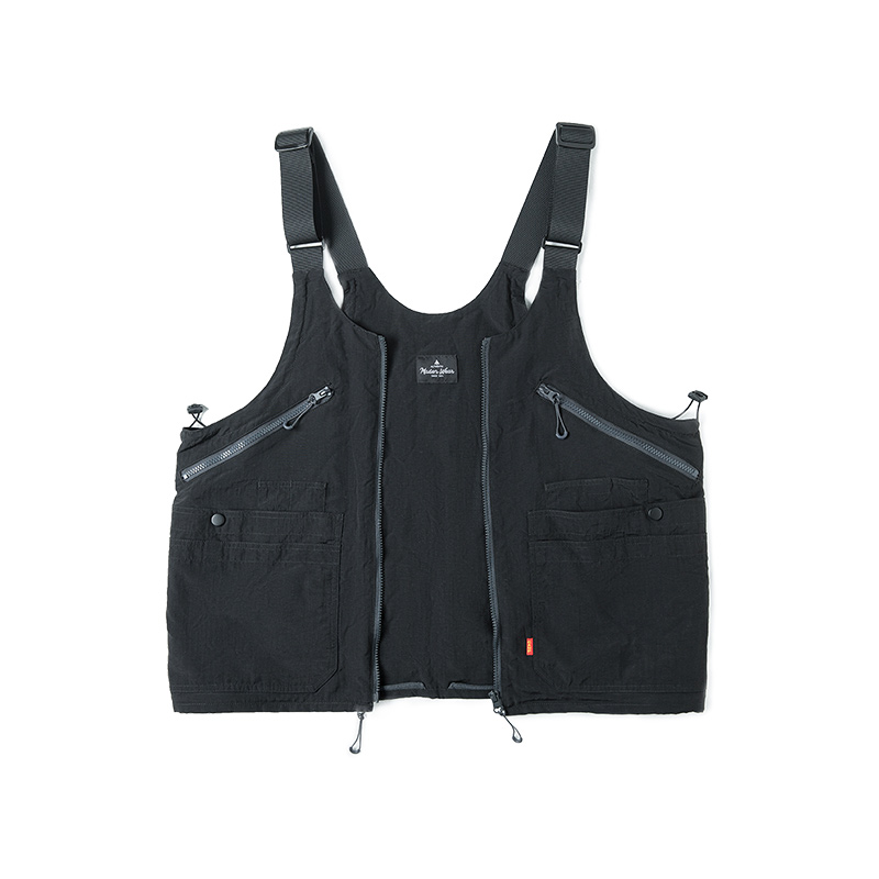 Maden 2023 masculino Casual verano talla grande chaleco de trabajo sin mangas chaleco multibolsillo chaqueta tipo cartera de gran capacidad: Negro
