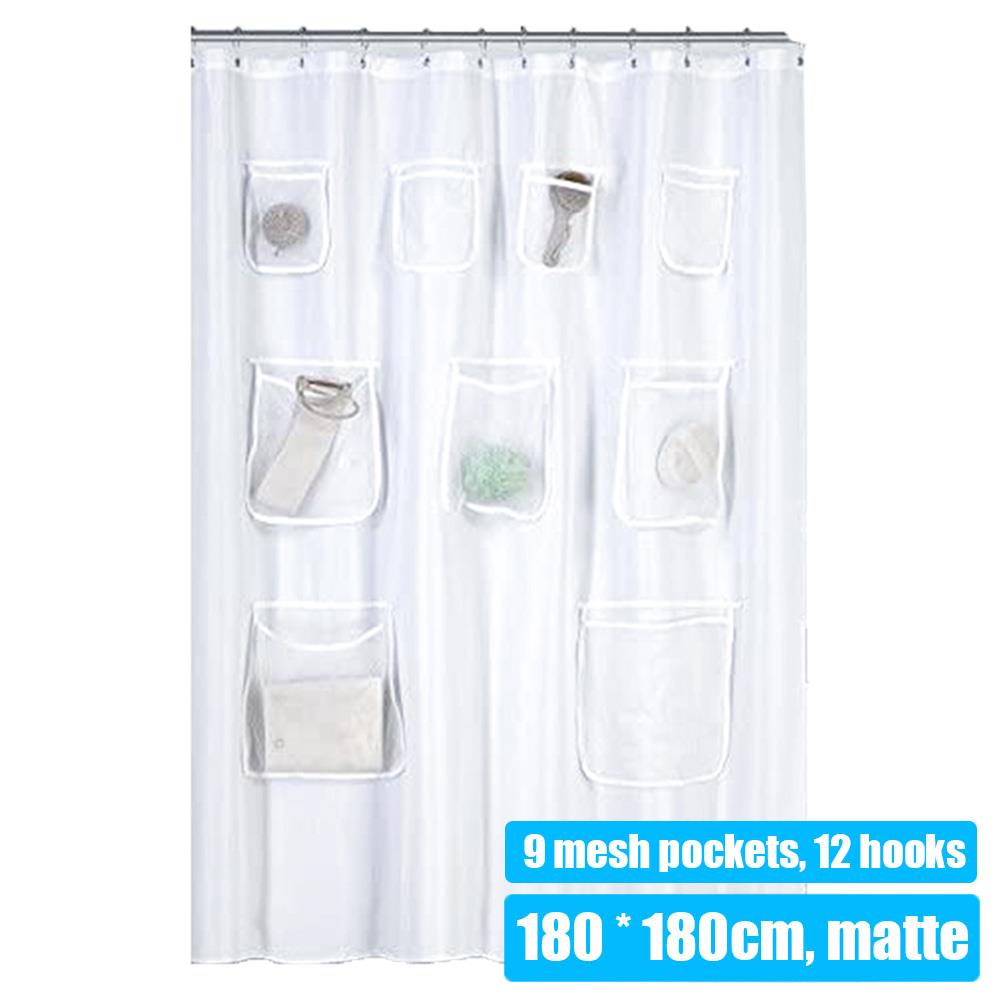 Waterproof Shower Curtain with Pocket for Touchscreen Devices Multi-functional Clear Shower Curtain Phone Tablet Holder Bathroom