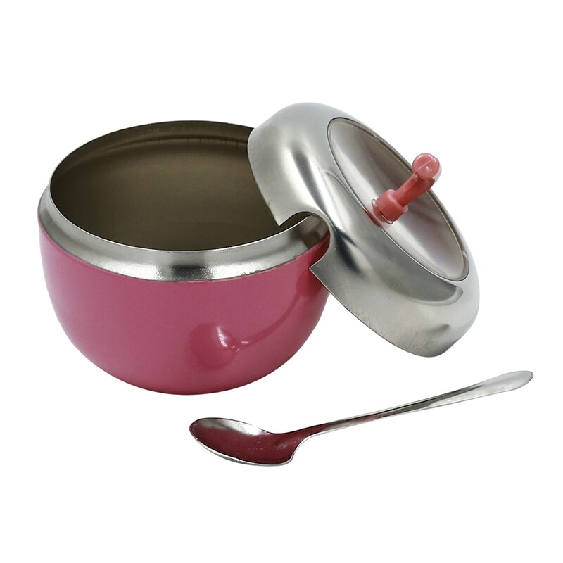 Recipiente de acero inoxidable para azúcar de manzana, tarro para condimentos, recipiente para especias, recipiente aceitera con tapa y cuchara
