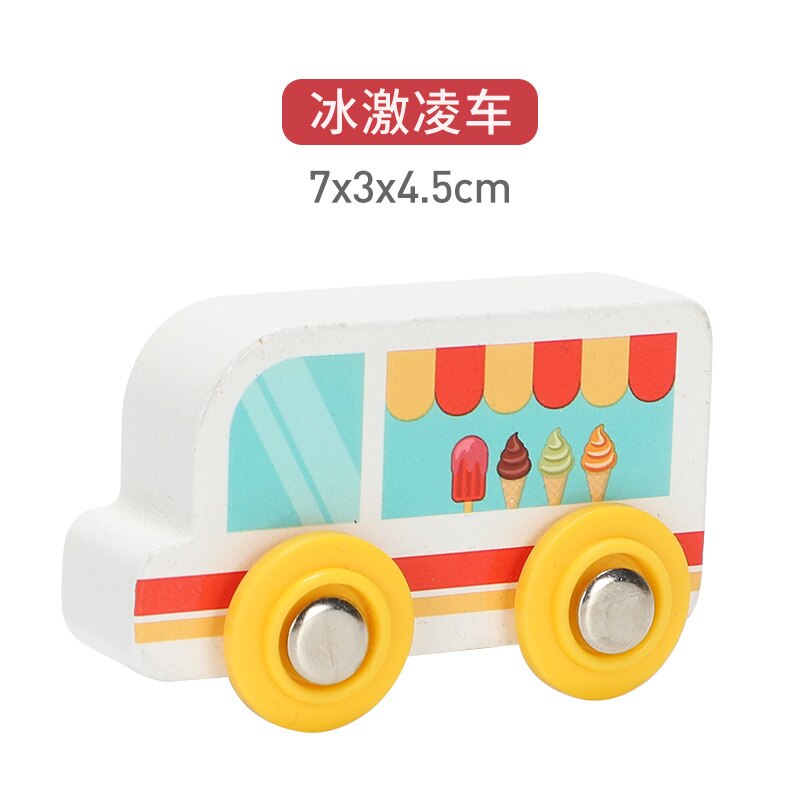 Children&#39;s Toy car magnetic wooden scene car fire truck car ambulance compatible wooden BR train children&#39;s toys W2: Ice cream truck