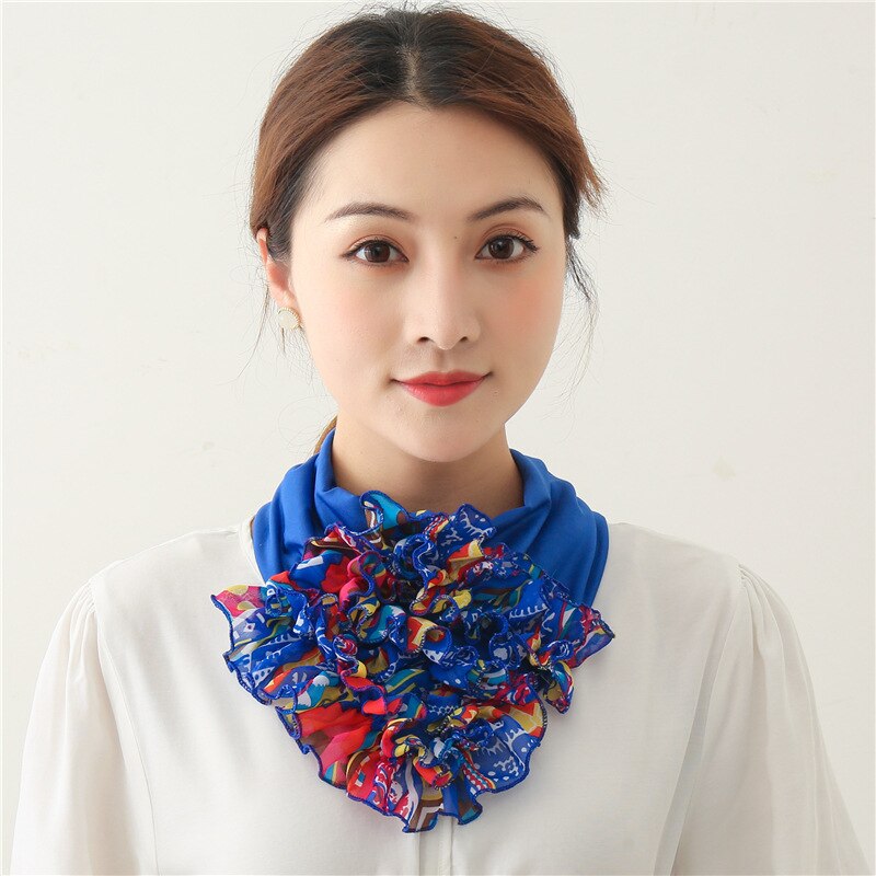 Floral Neck Ring Scarf Chiffon Collar Tie Women Muslim Hijab Hat Indian Turban Solid Lady Office Neckerchief Skinny Hair Scarves