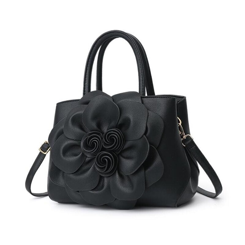 Spring Solid Color Female Handbag PU Leather Flower Portable Shoulder Bag Women Messenger Bag