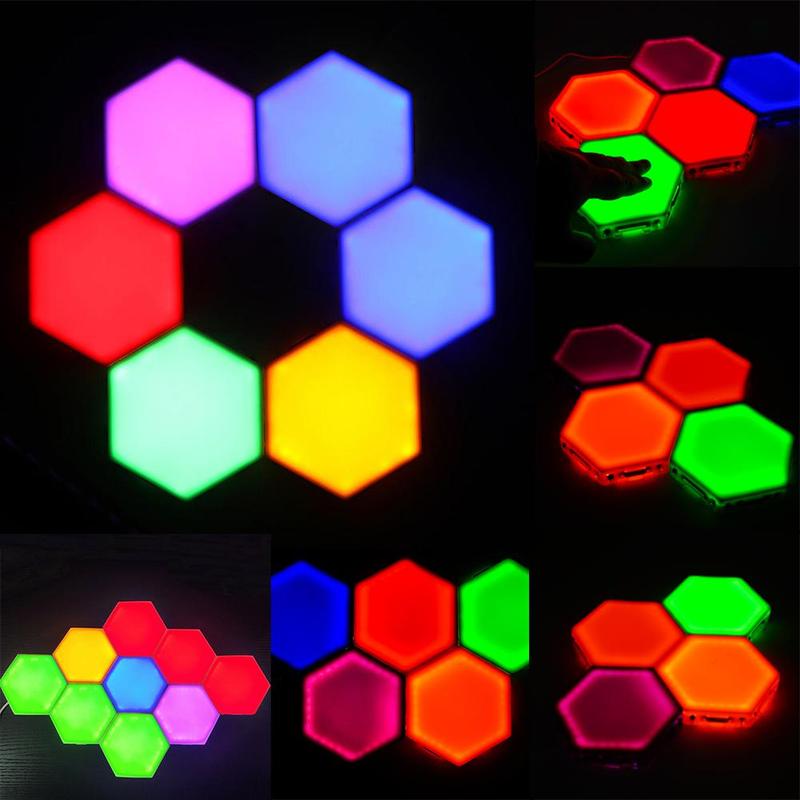 Kleurrijke Gevoelige Led Licht Meerkle Quantum Zaklamp Creatieve Nachtlampje Modulaire Hexagon Lampjes