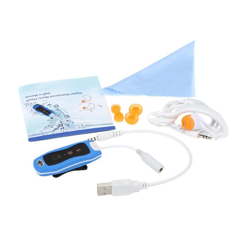 Reproductor de MP3 impermeable IPX6, 4GB, Radio FM para nadar, correr bajo el agua, trotar, SPA, auriculares con gancho para la oreja