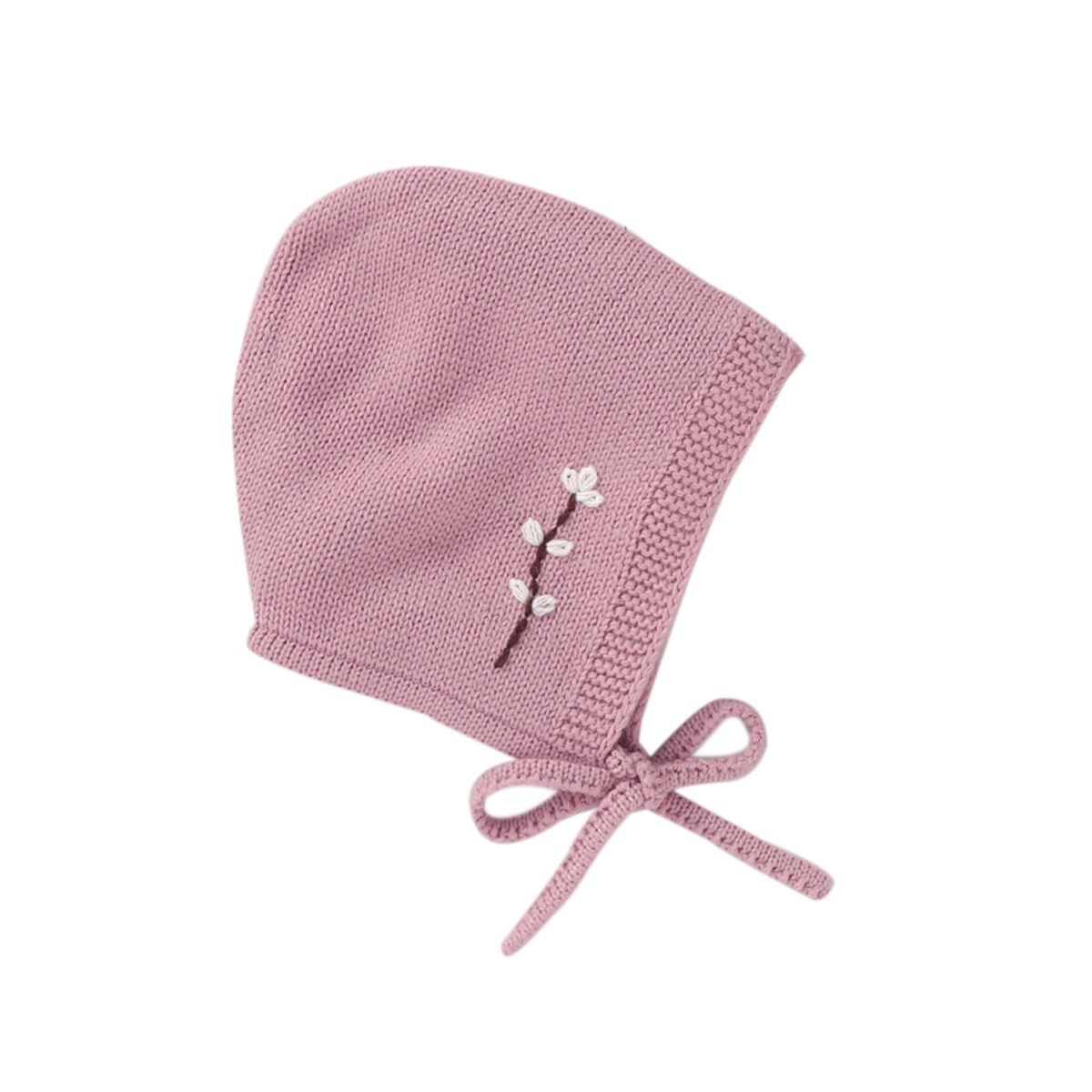 Pasgeboren Baby Ziekenhuis Bonnet Knit Bloemen Warm Beanie Cap Met Kinband Voor Baby Jongens En Meisjes: Roze / 3M
