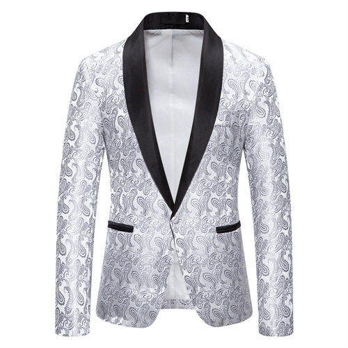 Blazer rojo con flores de anacardo para hombre, chaqueta de vestido de de boda, chaquetas de marcas blancas, azules y negras, S M L XL XXL: M / Plata