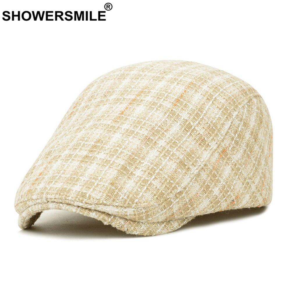 Showersmile kvinnor basker gul pläd platt keps dam murgröna keps vårmärke justerbar märke dam hatt