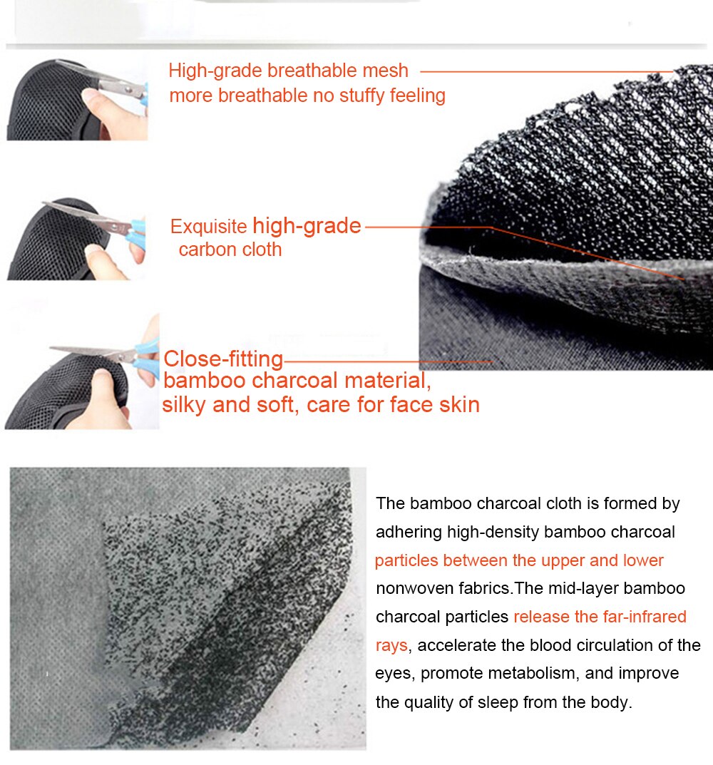 3D Slaapmasker Eyepatch Zachte Eye Slaapmasker Bamboe Houtskool Ademend Reizen Kantoor Elastische Verstelbare Slapen Aid Blindfold