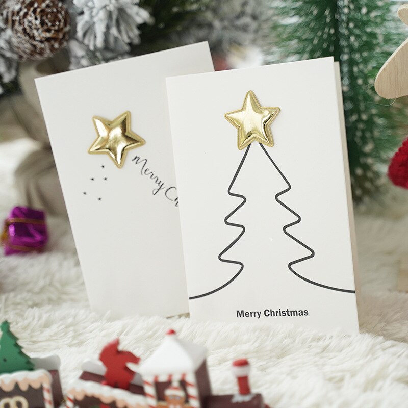 5 pièces étoile de noël décorer pliant Type carte de voeux famille fête Invitations vierge Message cartes nouvel an bénédiction carte