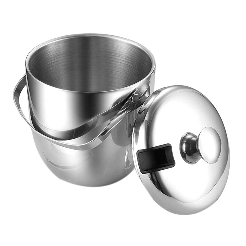 Ijsemmer, Geïsoleerde Rvs Dubbelwandige Ijsemmer Met Deksel, roestvrij Staal Ijs Tang-Zilver Kleur