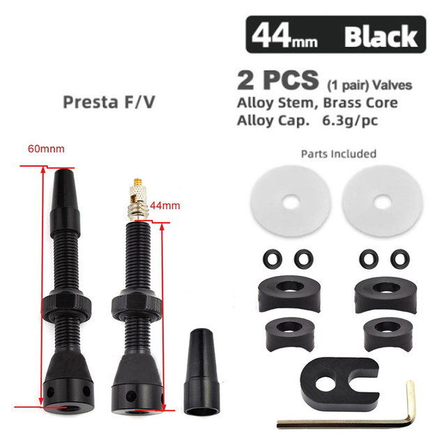 40/60Mm Fiets Tubeless Band F/V Klep Vacuüm Air Valve Aluminium Mtb Road Fiets Tubeless valve Tool Set Fietsen Onderdelen: 44mm Black A