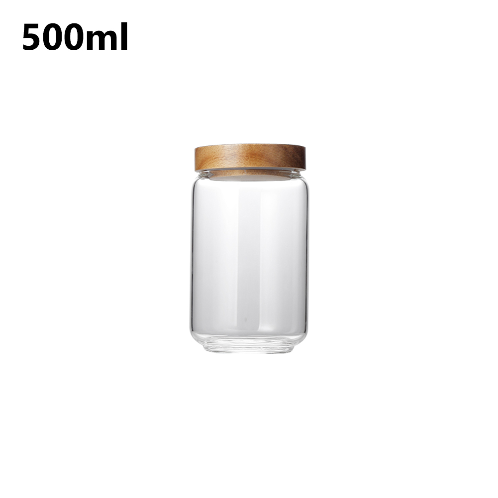350-1700ml Clear Glass Airtight Storage Jars with Wood Lid Pasta Food Container Sealed Cans Empty Canister Bottles for Kitchen: 500ml