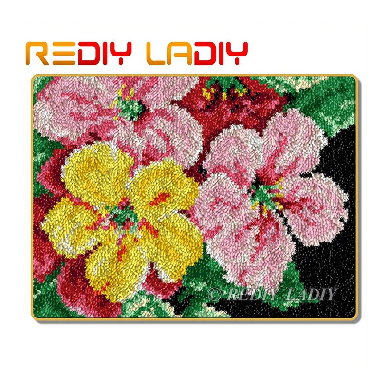 Kits de crochets à loquet, faites votre propre tapis à fleurs colorées, coussin de crochet, tapis de bricolage, fil acrylique, toile imprimée, loisirs créatifs