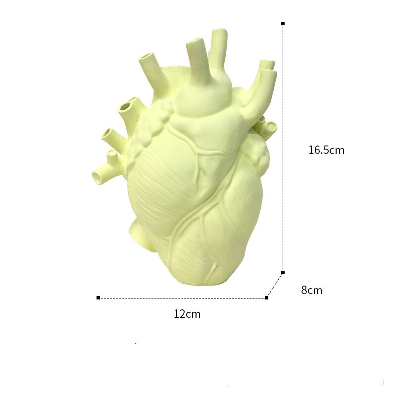 Anatomisches Herz bilden Blume Vase nordisch Stil Blume Topf Getrocknete Vasen Skulptur Schreibtisch Blumentopf für Wohnkultur Ornament: Gelb S