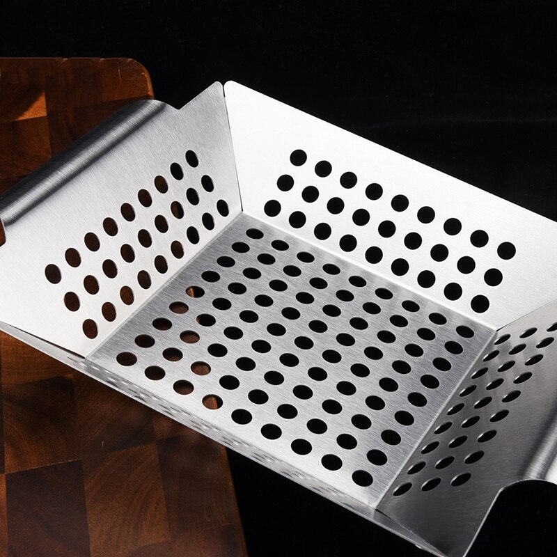 Vegetable Grill Basket Bbq Grill Drain Plate Square Grill Tray With Perforated Grill Tray Stainless Steel Tool Grill Pan