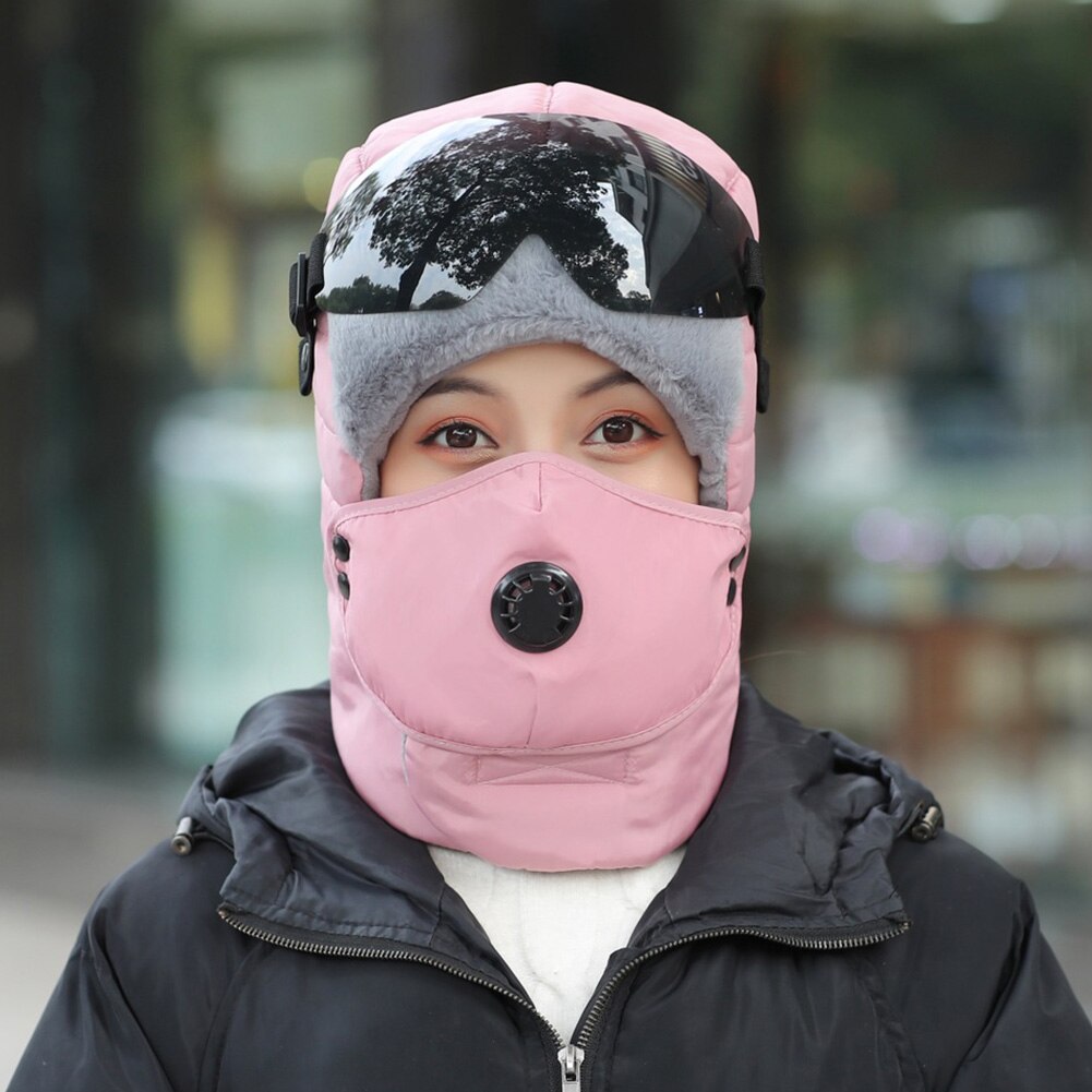 With Glasses Warm Winter Camping Hiking Earflap Protective Thickened Outdoor Snow Caps Full Face Riding Windproof Bomber Hat Ski