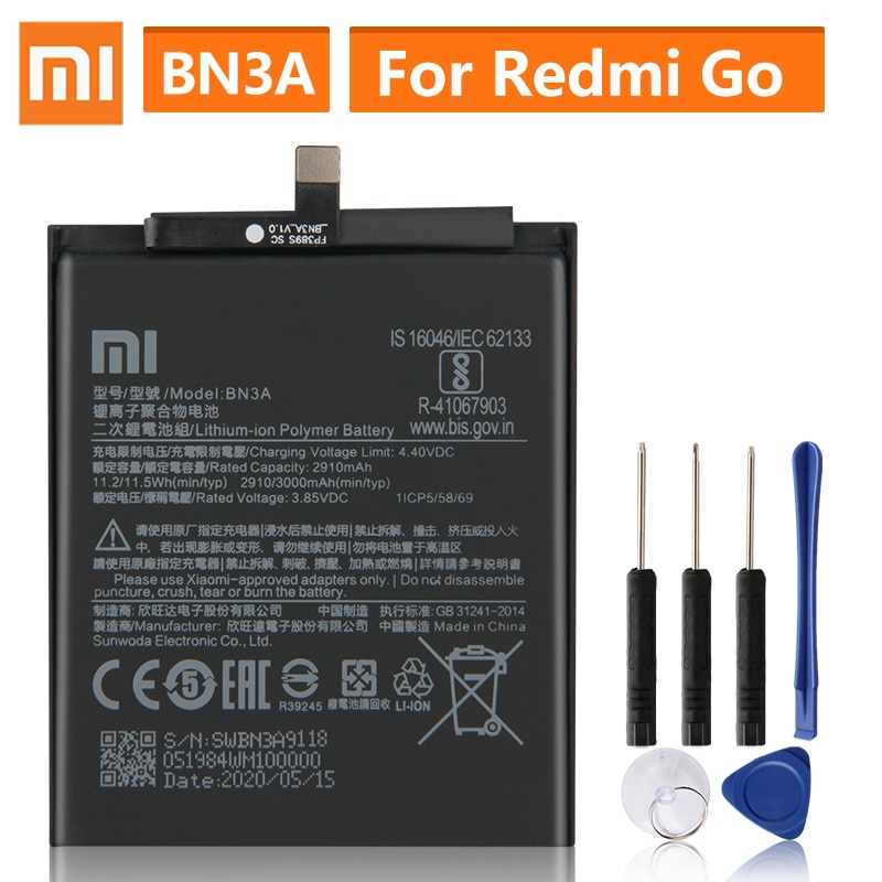 Originele Vervangende Batterij BN3A Voor Xiaomi Redmi Gaan Echt Telefoon Batterij 3000Mah