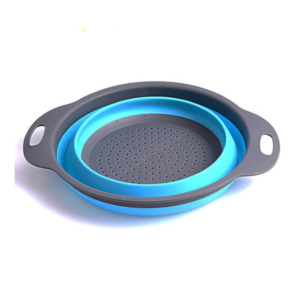 Cuenco grande de silicona plegable para colador, cesta de fruta plegable, colador, vajilla de acampada al aire libre, Bol de drenaje, utensilios de cocina portátiles, 1 Uds.: blue