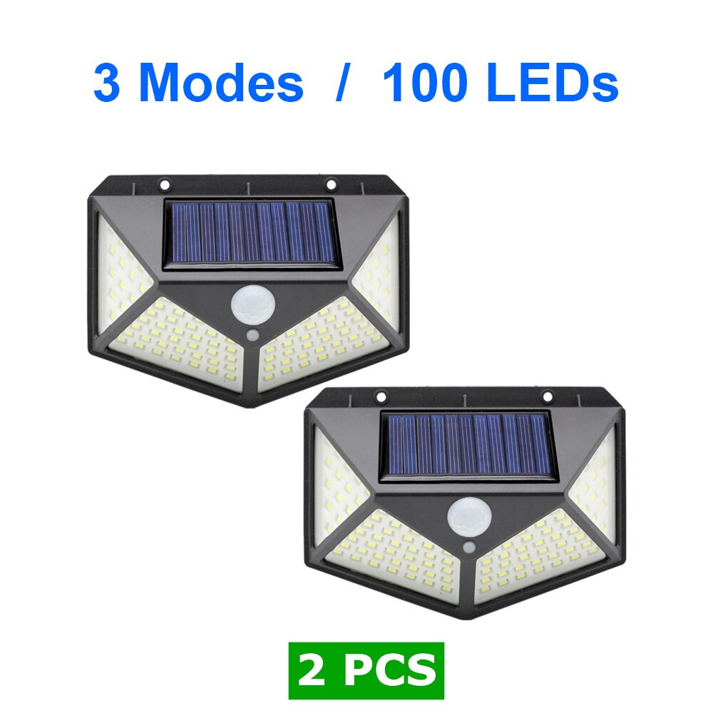 LED Solar Lights Motion Sensor 3 Modes 100/208 LED Outdoor Solar Powered Waterproof IP65 with Wide Angle for Garden Street Patio: 2PCS 100LEDs