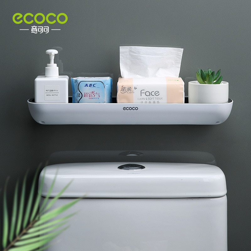 Ecoco Adhesive Bathroom Shelf Organizer Wall Mounted Shampoo Spices Shower Storage Rack Holder Bathroom Accessories